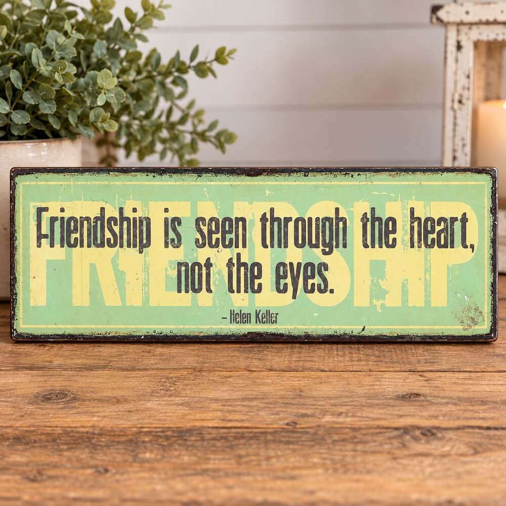 Vintage Metal Friendship Quote Sign 15” x 5” – Rustic Farmhouse Wall Decor